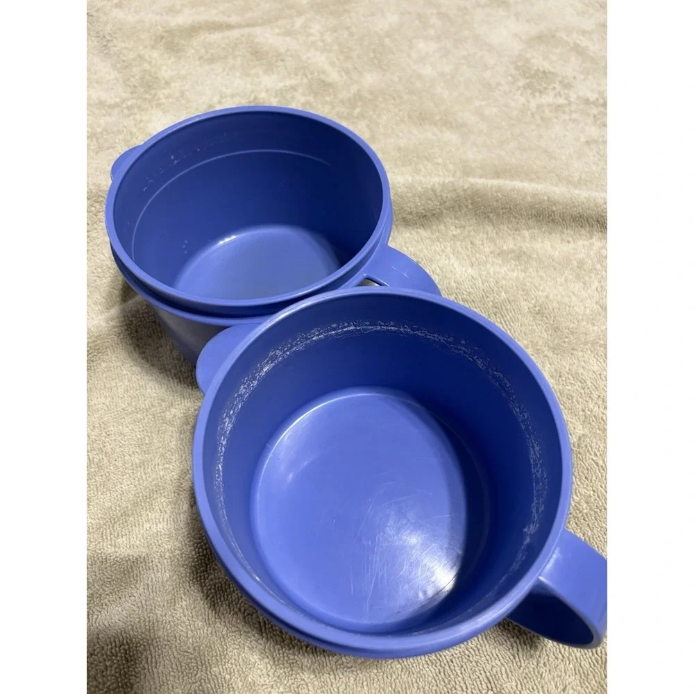 2-Tupperware Crystalwave 16oz Microwave Soup Bowls/Mugs-Blue w/Green Vented Lids